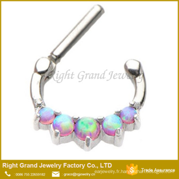 Prong Set opale de feu synthétique nez acier chirurgical Hoop bague bijoux Piercing